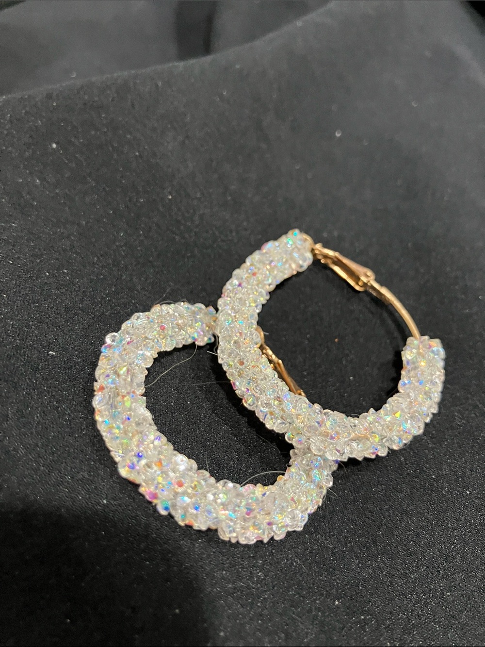 Gold Hoop Earrings with Iridescent Crystal Pavé - Women's Jewelry - Picture 2 of 3